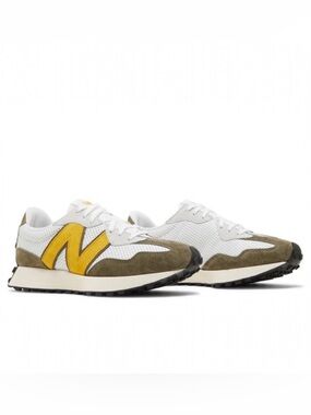 New Balance Men's 327 White Olive Yellow Sneakers